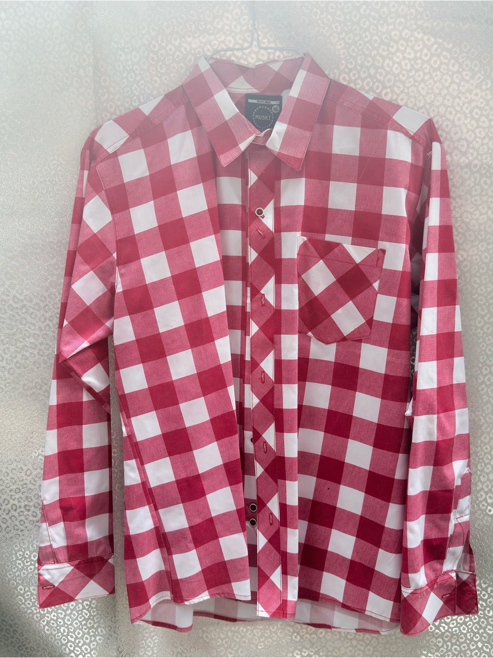 Red and White Buffalo Check Button-Down Shirt by Sky